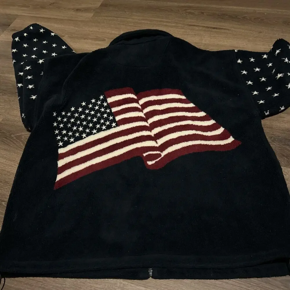 Bear Ridge Outfitters USA Flag Stars and Stripes Blue Fleece Jacket Sz XL Zip Up - Picture 7 of 8
